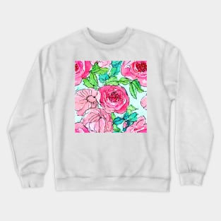 Watercolor roses and peonies on turquoise Crewneck Sweatshirt
